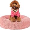 Cat Bed Dog Bed Fluffy Washable Round Cat Cushion Dog Cushion Plush Pet Bed Doughnut Dog Basket Cat Basket for Cats and Small Medium Dogs (70 cm, Pink)