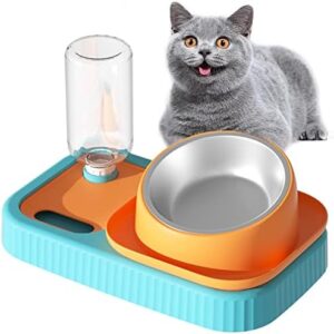 Cat Dog Bowl Set - Slow Feeding Dog Cat Bowl, Slow Eating Bowl Reduces Swelling and Overeating, for Wet and Dry Food with Automatic Water Bottle for Small and Medium Dogs and Cats (Orange Blue)