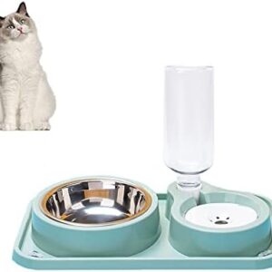 Cat Feeding Bowl, Double Bowl for Cats, Pet Feeding Bowl for Wet and Dry Food or Treats, Double Feeding Bowl for Small and Medium Cats and Dogs (Green)