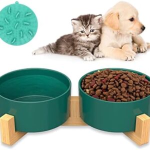 Ceramic Cat Bowl with Stand, Double Ceramic Bowl, Slow Food Mat, Feeding Bowl and Water Bowl, Double Feeding Bowl for Small Dogs and Cats
