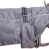 Chiara Dog Coat with Dog Harness (Dog Clothes with Fleece and Faux Fur Collar, Warm Dog Coat, Reflective Stripes on Back and Strap, Adjustable, Large, Grey)