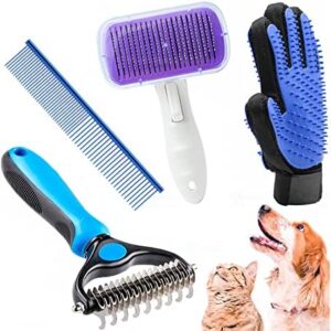Crafterlife Pet Grooming Tools Set Kit with Self Cleaning Slicker Brush Pet Hair Remover Massage Mitt Deshedding Glove Shedding Dematting Comb Stainless Steel Comb for Long & Short Haired Cats Dogs
