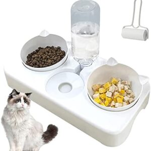 Cute set of cat bowls,Cat Wet and dry food bowl,Dog Cat Bowls Automatic Pet Feeder Suitable for small and medium-sized cats and dogs Double food bowl with automatic kettle bowl (White)