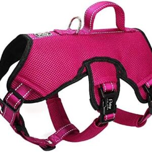 Didog Multi-Use Escape Proof Dog Harnesses for Escape Artist Dogs,Reflective Adjustable Vest Harlter with Durable Handle and Leash Ring for Medium Large Dogs Hiking Walking Trails,Hot Pink,L Size