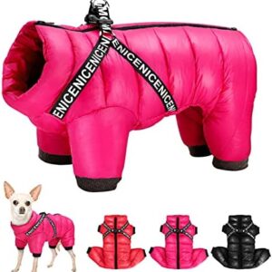 Didog Winter Small Dog Coats,Waterproof Jackets with Harness & D Rings,Warm Zip Up Cold Weather Coats for Puppy & Cats Walking Hiking,Hot Pink,Chest: 17"