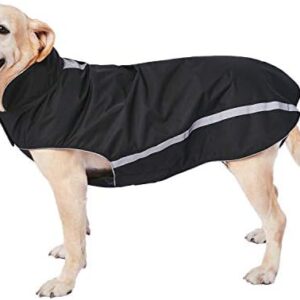 Dociote Waterproof Dog Coat with Collar Hole Velcro Fastening Fleece Lined Reflective Winter Coat for Medium Large Dogs Black 4XL