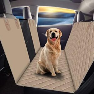 Dog Back Seat Cover Protector for Cars SUV and Trucks with Mesh Window, Scratchproof Nonslip and Waterproof Material,Dark Khaki