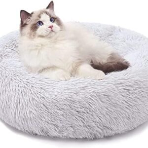 Dog Bed, Cat Bed, Fluffy Round Plush, Doughnut Cuddly Dog Cushion, Dog Basket, Washable Cushion Mat for Small, Medium and Large Dogs, Cats and Other Pets (M/50 cm, Light Grey)