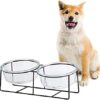 Dog Cat Bowl – Raised and Angled Dog Bowl with Stand – Medium Dog Bowl | Large Cat – Double Glass Bowl for Water and Food – 850 ml × 2