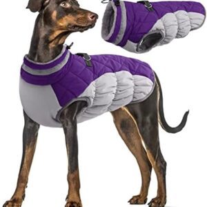 Dog Jacket Winter Coat Waterproof, Warm Dog Vest Outfits Thick Fleece Lined Padded Cotton Dog Winter Clothes Cozy Snowproof Cold Weather Warm Suit Costume Adjustable(Purple, 2XL)