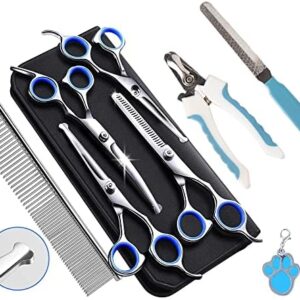 Dog Scissors, Dog Fur Scissors, Hair Scissors Set, Professional 6.5 Inch Fur Scissors Dog Set for Grooming Dog Cat Pet (Blue)
