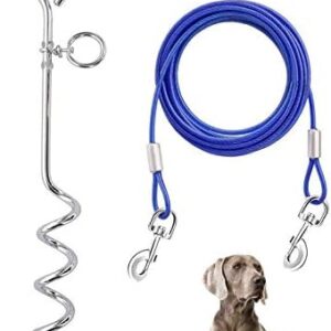 Dog Tie Out Cable and Stake 32 ft Outdoor, Yard and Camping, for Medium to Large Dogs Up to 125 lbs, 16" Stake, 32 ft Cable with Durable Spring and Metal Hooks for Outdoor