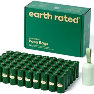 Earth Rated Dog Poo Bags, 900 Extra Thick and Strong Biodegradable Poo Bags for Dogs, Guaranteed Leak-proof, Unscented, 60 Rolls, 15 Doggy Bags Per Roll, Includes 2 Dispensers for Dog Leads