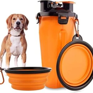 Edipets, Portable Dog Feeder, Dog Water Bottle, Water and Food for Pets, 2 in 1, 2 Bowls Foldable Travel Bowl Included (Orange)