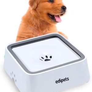 Edipets, Water Bowl Dog Without Drooling, Anti-Spill, Leak-Proof, Floating, Tilt-Proof, Capacity 1.5 L, with Non-Slip Base, with Safety Ring and Floating Lid (White/Grey)