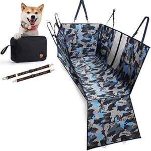 Enkarl Dog Car Seat Cover, Convertible Dog Hammock Scratchproof Pet Car Seat Cover with Mesh Window, Storage Bag and Seat Belts , Durable Nonslip Dog Seat Cover for Cars Trucks SUVs (Blue)