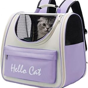 Fat Cat Carrier Backpack for Small Dogs, YUOCT Foldable Padded Back Support Puppy Pet Rucksack Carrier for Hiking, Walking, Cycling, Outdoor, Hospitable, in Car Up to 8KG (Purple)