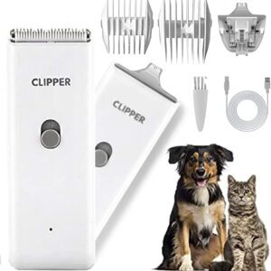 Favrison Dog Grooming Clippers Professional Dog Clippers with 2 Blades for Pet Hair Trimming, Rechargeable Cordless Pet Grooming Clippers for Dogs Cats Rabbits (White+Narrow Blade)