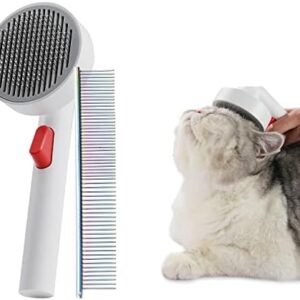 Furbulous cat brush with cat hair comb for grooming and shedding, Self-Cleaning Slicker Brush for cats, puppies and rabbits, cat hair brush shedding +FREE cat Comb included