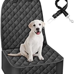 GARELF Dog Front Seat Cover for Cars, Durable Front Seat Cover for Dogs with 1 Elastic Dog Seat Belt, Waterproof Full Protection with Side Flaps Fits All Cars Trucks SUVs