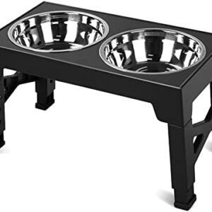 Ganata Raised Dog Bowls with 2 Feeding Bowls, Stainless Steel, 5-Way Height Adjustable for Small and Large Dogs, Black