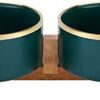 Green Gold Ceramic Cat Dog Bowl Dish with Wood Stand No Spill Pet Food Water Feeder Cats Large Dogs Set of 2