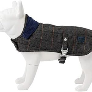 HUGO & HUDSON Dog Fleece Jacket - Clothing & Accessories for Dogs Winter Coats & Jackets with Adjustable Underbody Strap Grey & Navy Checked Tweed M45