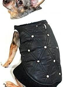 Hip Doggie HD 5RPBK M Rhinestone Puffer Vest Dog Jacket, Black, M