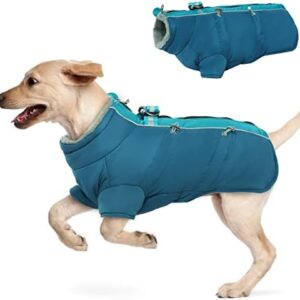 Hjyokuso Dog Winter Coat, Soft Polar Fleece Lined Warm Dog Jacket Winter Waterproof Windproof Dog Vest for Cold Weather, Reflective Cozy Dog Coat Dog Apparel for Small Medium Large Dogs Blue XXXL
