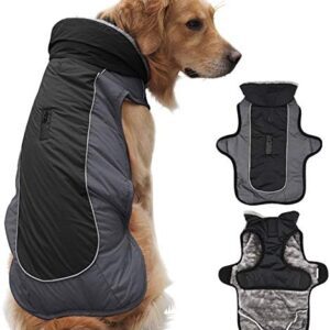 Idepet Dog Coat Warm Jacket,Waterproof Pet Coat Snowsuit,Reflective Windproof Dog Clothes for Small Medium Large Dogs Red Black