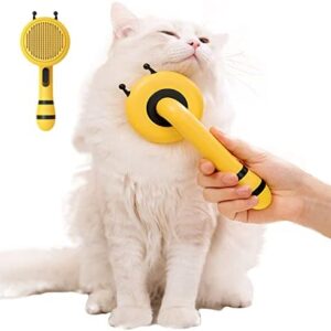 JAMBOS Cat Brush Little Bee for Indoor Cats Dogs Rabbits Puppy Comb Self Cleaning Gently Removes Loose Undercoat Grooming Slicker Brushes