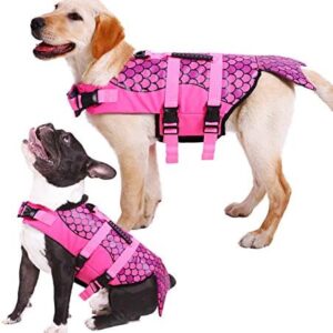Kuoser Dog Life Jacket, Pet Ripstop Life Saver with Superior Buoyancy & Rescue Handle for Small/Medium/Large Puppies, High Visibility Floatation Vest Swimsuit for Beach Pool Boating