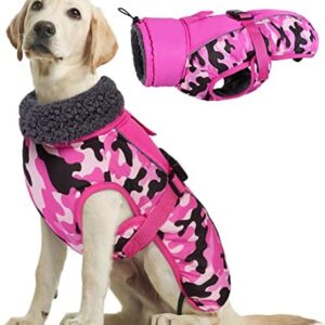Kuoser Dog Winter Coat Waterproof, Small Medium Large Dogs Warm Jacket with Harness Hole, Reflective Cold Weather Puppy Vest with Fleece Lining & Fur Collar, Adjustable Doggie Clothes Outdoor Apparel