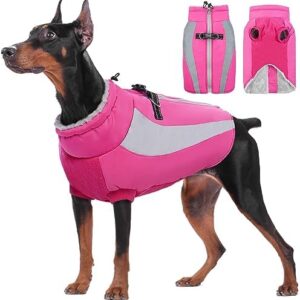 Kuoser Waterproof Dog Coat, Cold Weather Winter Warm Jacket for Small Medium Large Dogs, Cuddly Dog Jumper with Fleece Lined Reflective Puppy Winter Vest, Pet Clothing