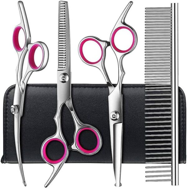 LONXAN Dog Scissors, Grooming Scissors Set with Round Safety Tip, Stainless Steel Cat Grooming Scissors for Pet Hair Grooming for Dogs and Cats