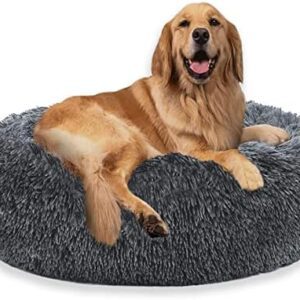 Lohofrnny Dog Bed, Large Dogs, Cat Bed, Washable Fluffy Dog Bed, Doughnut Dog Bed, Soft Plush Round Dog Sofa for Small, Medium and Large Dogs, Cats (80 cm, Dark Grey)