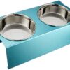 MATUMI Hours French Bulldog Food Bowl Table, Light Blue, Made in Japan, Food Holder, Tableware, Tableware Stand, Reduces Stress on Foot and Back, Anodized Treatment, for Flebble