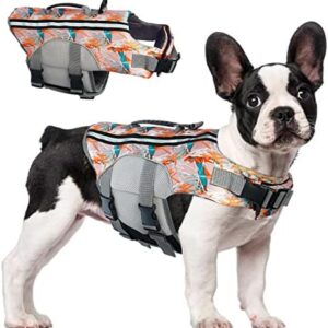 MHaustlie Dog Life Jacket, Adjustable Dog Life Jacket, Dog Life Jacket with Strong Buoyancy and Rescue Handle, Reflective Dog Life Jackets for Small Medium Large Dogs (2XL, Orange)