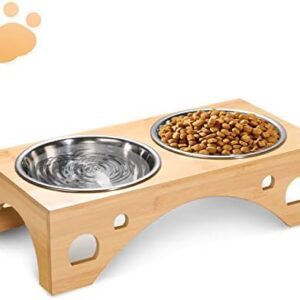 MMcRRx Dog Bowl Increased 2 x 1100 ml, Dog Bowl Large Dogs Made of Stainless Steel, Dog Feeding Bowl with Bamboo Stand for Dogs