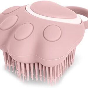 Molain Dog Cat Bath Brush Comb Silicone Rubber Dog Grooming Brush Silicone Puppy Massage Brush Hair Fur Grooming Cleaning Brush Soft Shampoo Dispenser(pink paw shape)