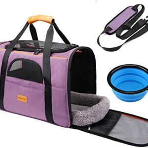 Morpilot Pet Carrier Bag, Portable Cat Carrier Bag Top Opening, Removable Mat and Breathable Mesh, Foldable Cat Carrier Transport Bag for Dogs and Cats, with Shoulder Strap and Pet Bowl, Z-Purple
