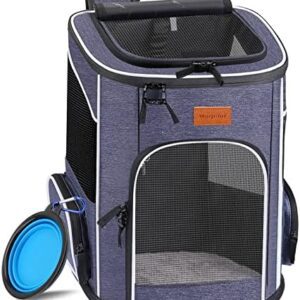 Morpilot® Cat Carrier Backpack, Foldable Pet Carrier Backpack for Cats and Small Dogs, Dog Backpack Carrier with Ventilated Design Inner Safety Strap, Puppy Carrier Bag for Travel Camping Hiking Blue