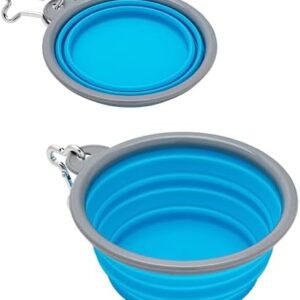 NICE PAWS Collapsible Dog Bowl, Food Bowl, Food Bowl, Food Bowl for Dogs, Cats, Dogs, Collapsible, Includes Carabiner, Food-Grade Silicone (1 x 350 + 1 x 1000 ml, Blue)