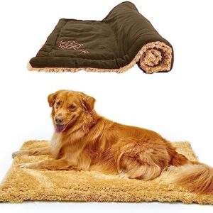 OCSOSO Dog Bed for Dog Cages, Washable Soft Plush Reversible Indoor Outdoor Dog Crate Bed 114 x 71 cm, Brown (Brown)