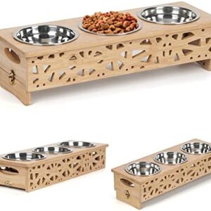 Optyuwah Cat Feeding Station Raised 3 Cat Bowls - Cat Bowl on Ice Crack Pattern Stand Height Adjustable - 3 Stainless Steel Bowls Feeding Bowl Set - Feeding Bowls for Cats or Small Dogs