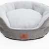 Oval Cat and Dog Bed Short Plush Cozy Calming Anti Anxiety Soft Pet Bed for Small, Medium Pet Machine Washable Anti-Slip Bottom Dog Bed with Cushion,Herringbone Gray, Medium