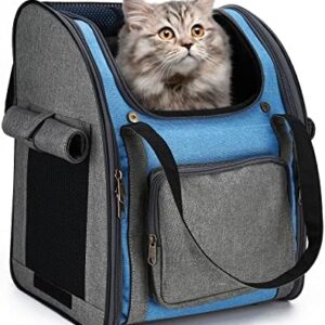 PETTOM Pet Backpack Carrier for Dogs Cats Puppies Bunny, Pet Carry Bag with Ventilated Design, Sun-proof Curtains, Two-Sided Entry, Head Window, Removable Fleece Mat for Outdoor Travel Hiking