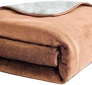 PFIMIGH Waterproof Dog Blanket, 3-layer Flannel and Sherpa Pet Throw, Reversible Protector Cover for Bed Couch Sofa, Camel, 152x203cm