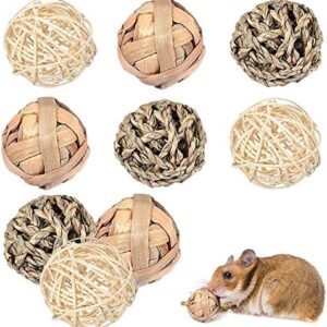 Pack of 9 Chew Balls, Small Animals Chew Toy, Molar Toy, Natural Braided Toy for Small Animals, Chew Balls for Dental Care, Hay Ball for Rabbits, Chinchilla Hamster