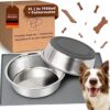 Pawz&Pawz Stainless Steel Dog Bowl (2 x 1750 ml) XL Set + Bowl Mat Dog & Cat | High-Quality Feeding Station Set 2 x Feeding Bowls for Dogs | Feeding Mat Made of Silicone (60 x 40 cm) with Rim